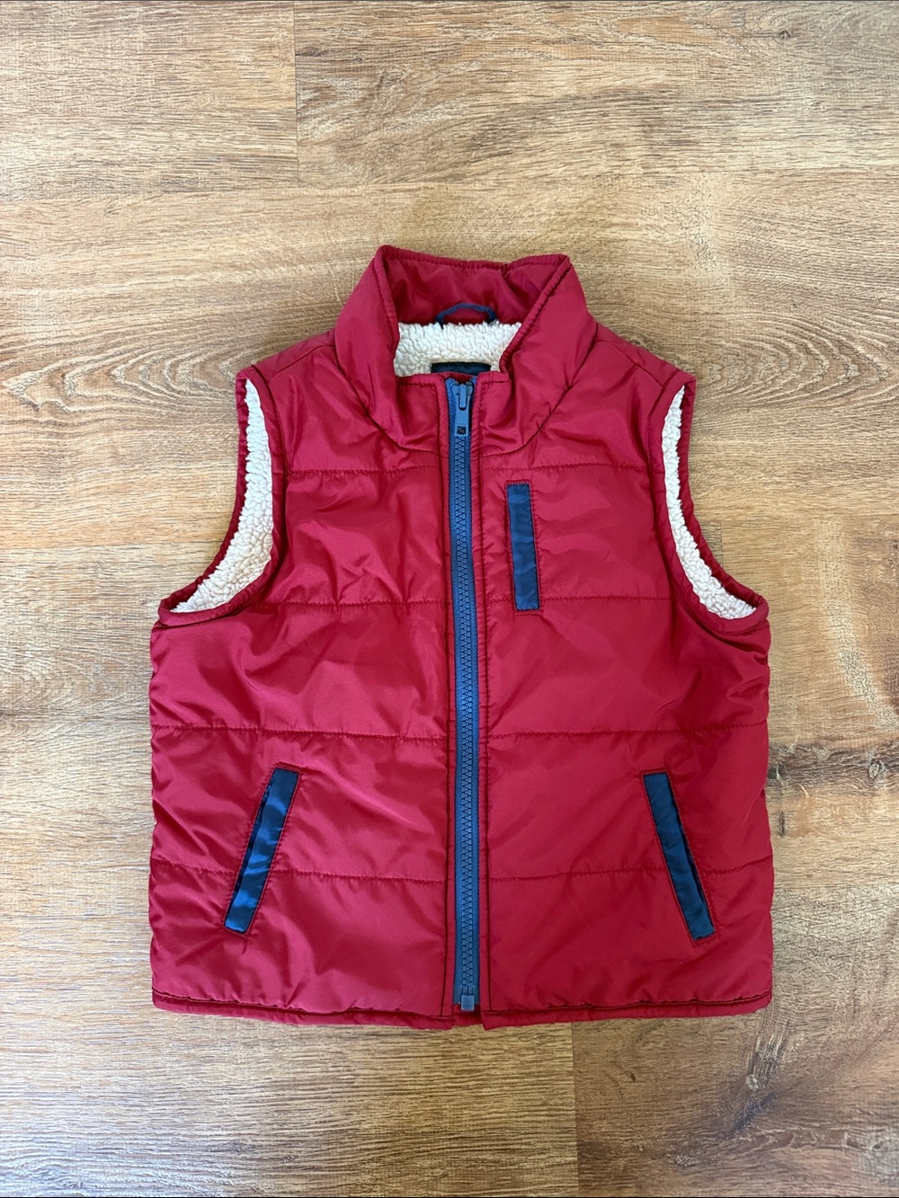 Kids Red Puffer Vest with Navy Trim - Brand Unspecified